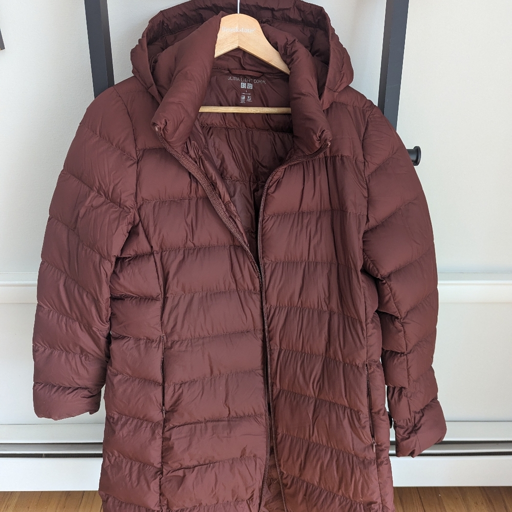 Uniqlo ultralight down packable long jacket, size L